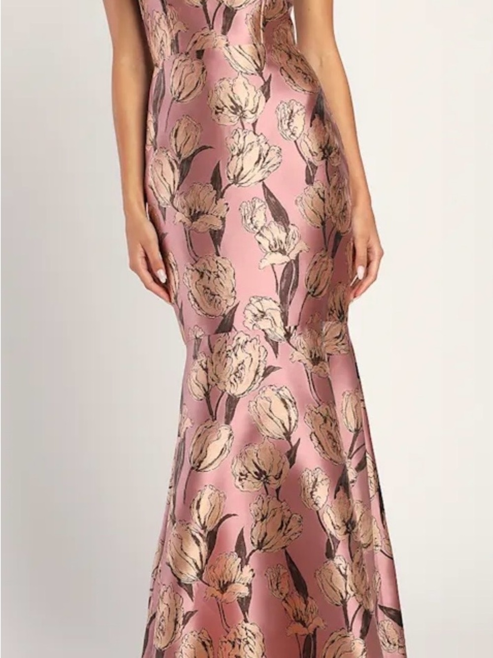 Mauve Floral Jacquard Mermaid Strapless Maxi Dress